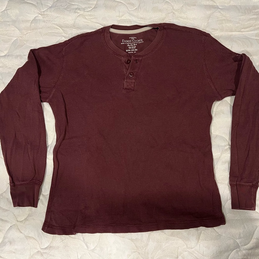Faded Glory Maroon Waffle Henley Shirt for Men